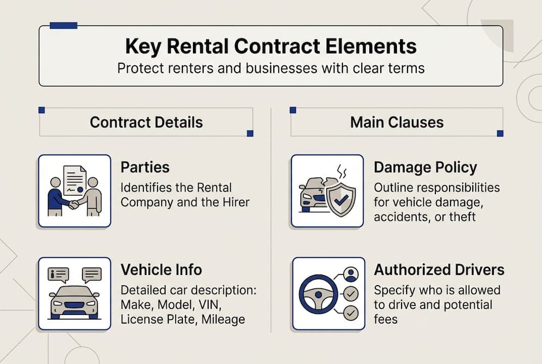 Infographic showing rental contract main sections
