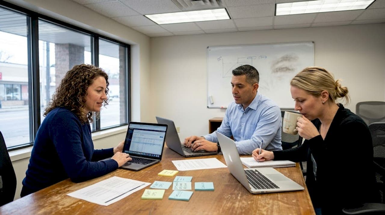 Employees compare fleet management software options