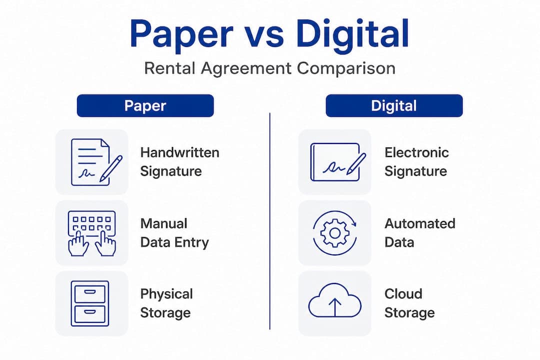 Infographic contrasting paper and digital contracts