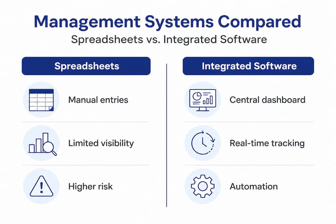 Infographic comparing spreadsheet and software management