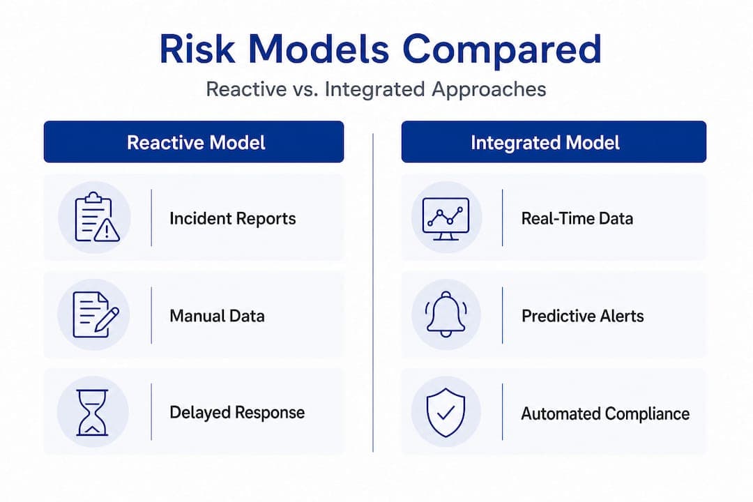 Infographic comparing reactive and integrated fleet risk management