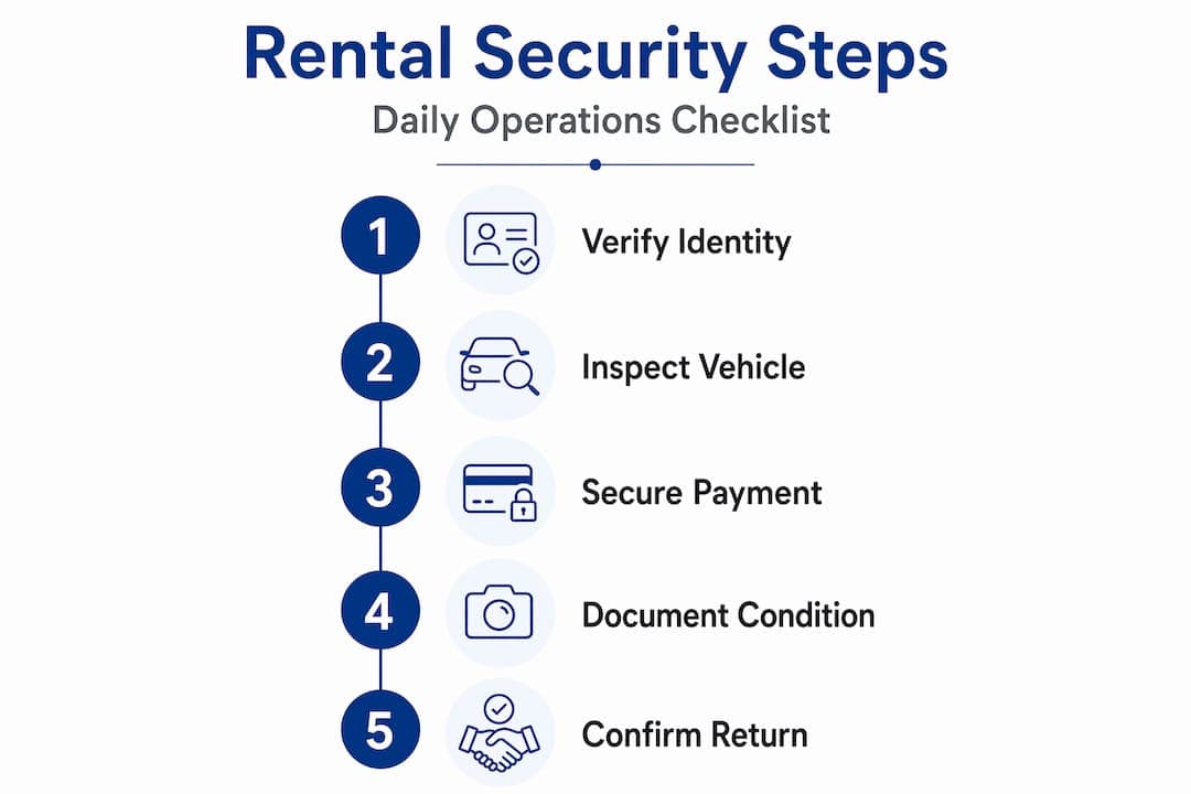 Infographic of daily rental security steps vertical flow