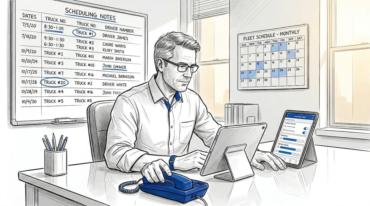 Fleet manager using digital workflow in busy office