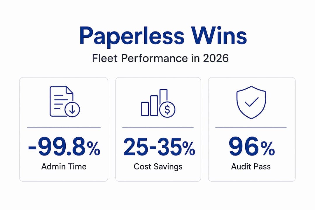 Infographic stat callouts on paperless fleet management results