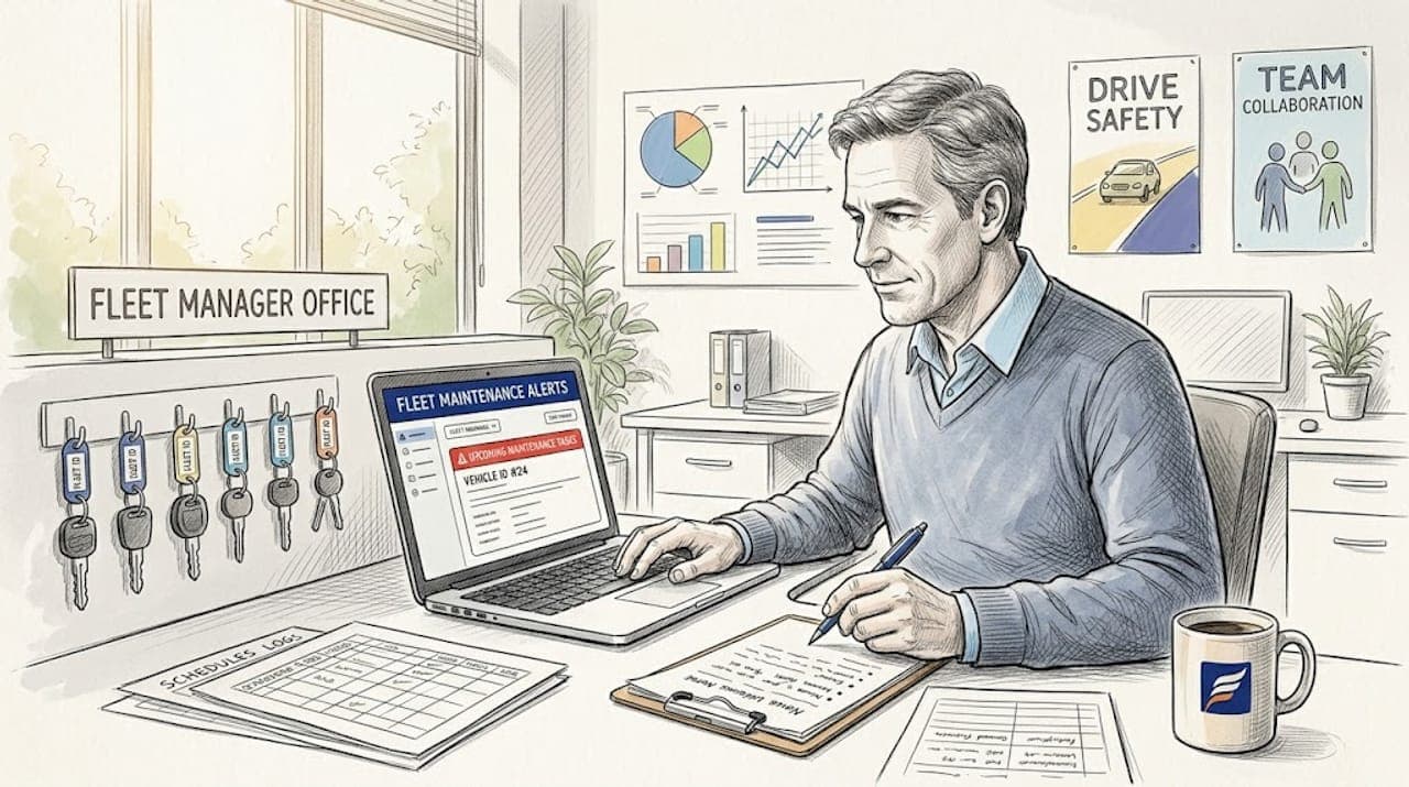 Fleet manager reviewing scheduled maintenance tasks