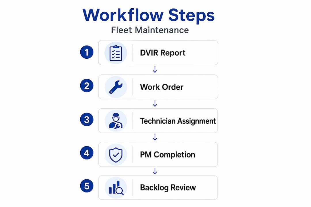 Infographic showing maintenance workflow steps in order