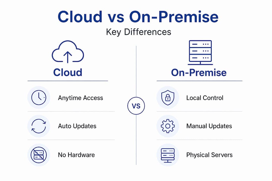 Infographic comparing cloud and on-premise rental systems