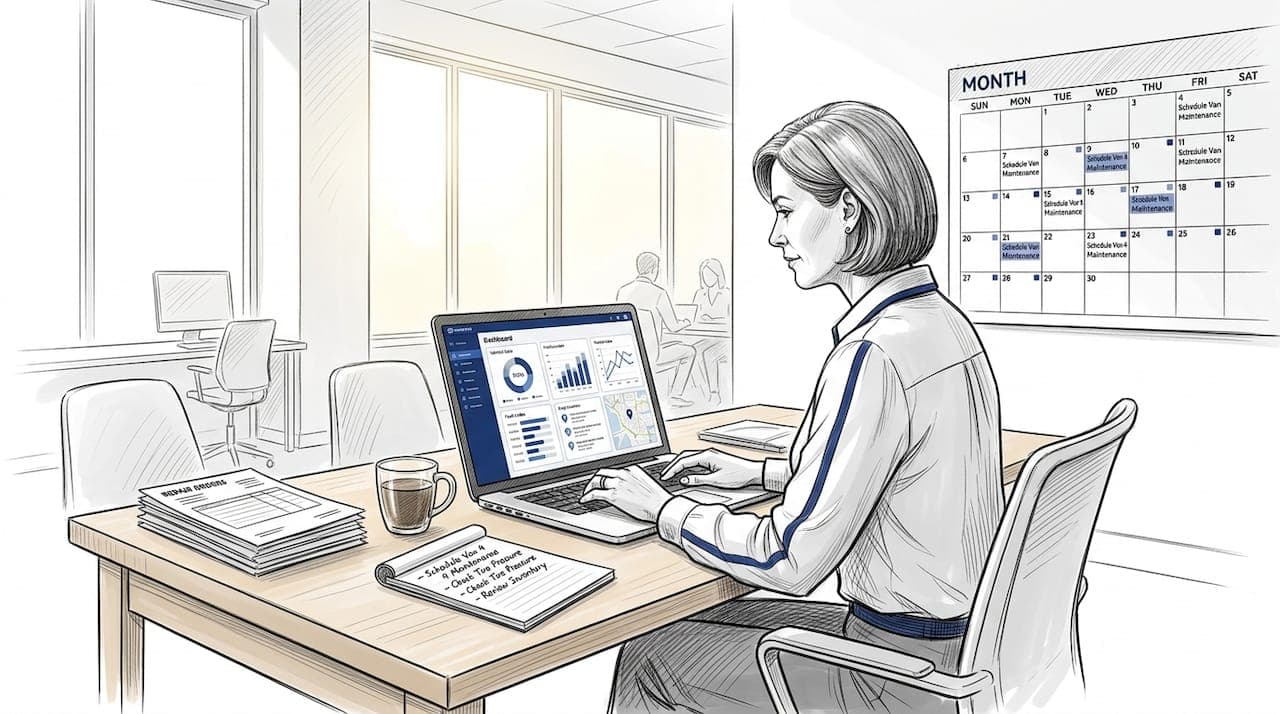 Fleet manager reviews remote diagnostics dashboard