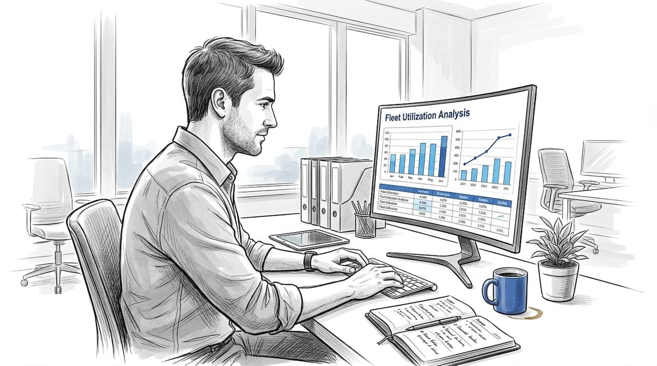 Fleet manager reviewing utilization data on computer
