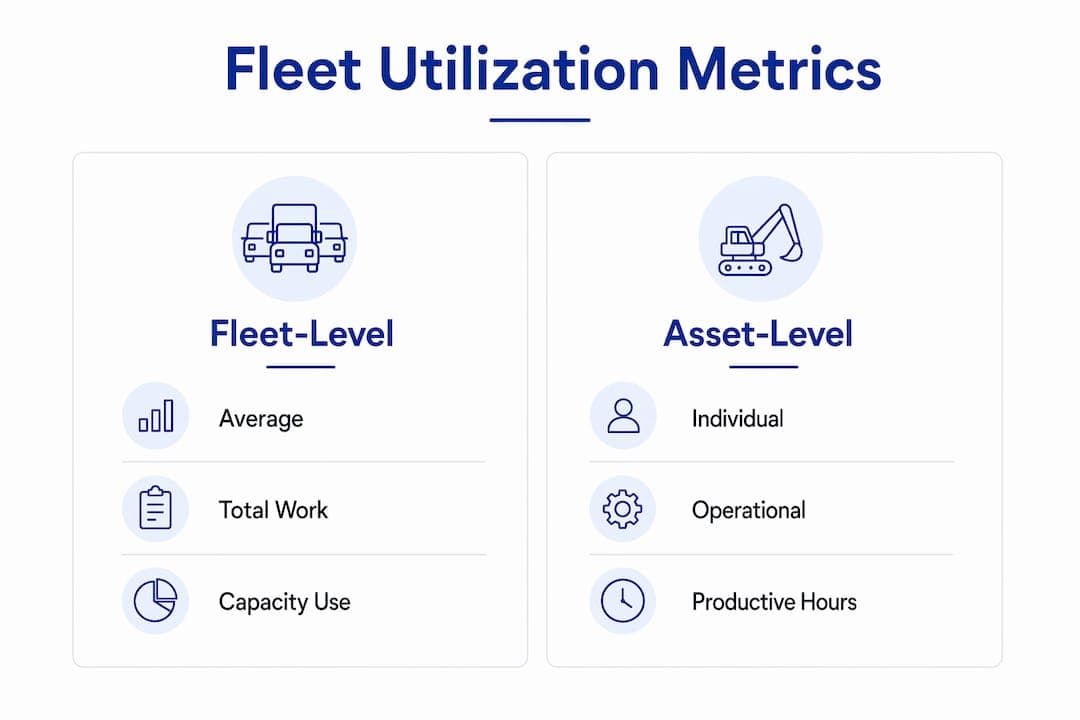Infographic comparing fleet-level and asset-level utilization metrics