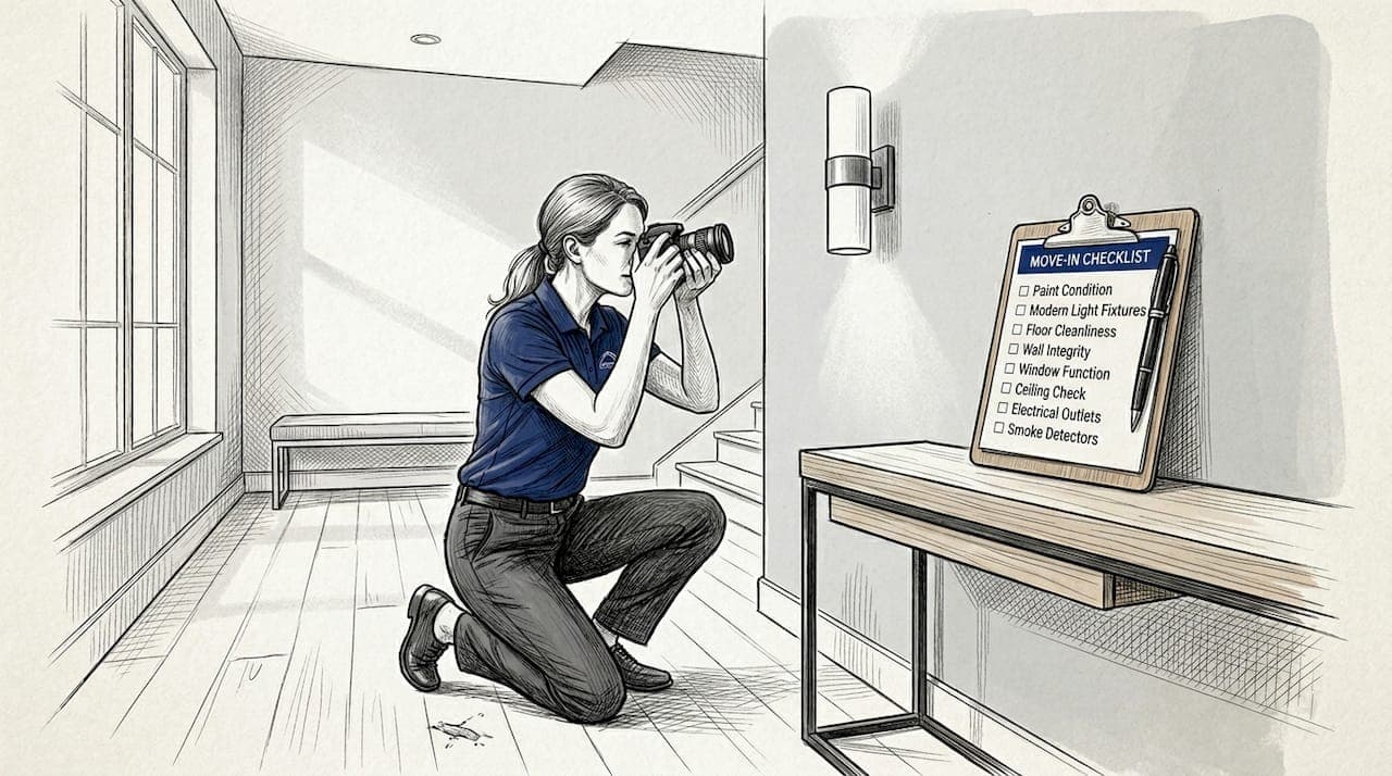 Property manager photographing apartment for inspection