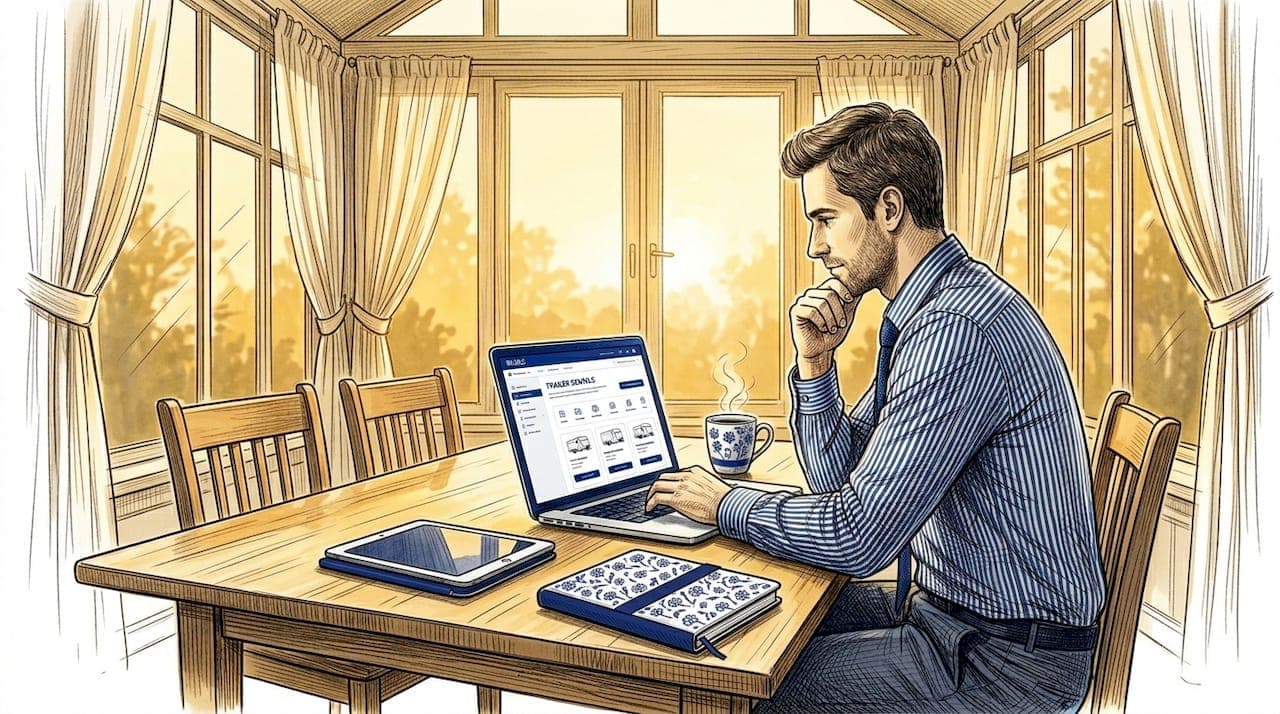 Business owner using laptop for fleet reservations