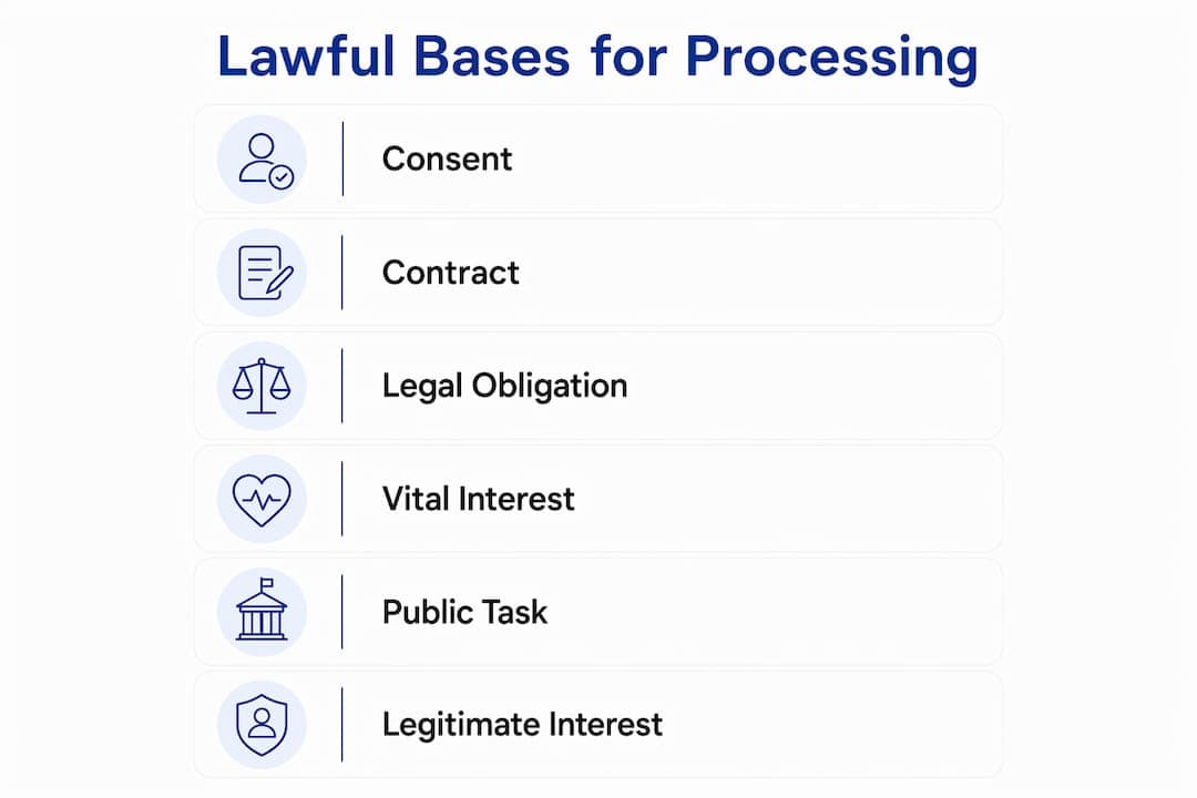 Infographic showing lawful bases for data processing