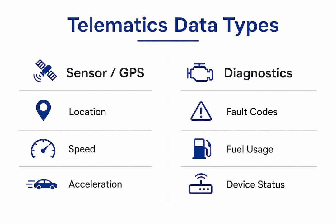 Infographic comparing telematics sensor data and diagnostics