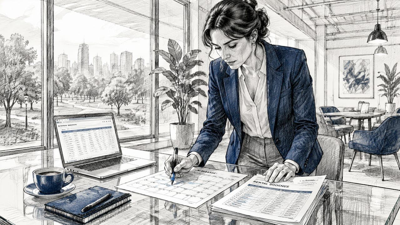 Rental manager reviewing booking calendar