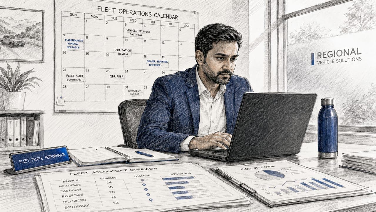 Manager reviewing fleet data at desk