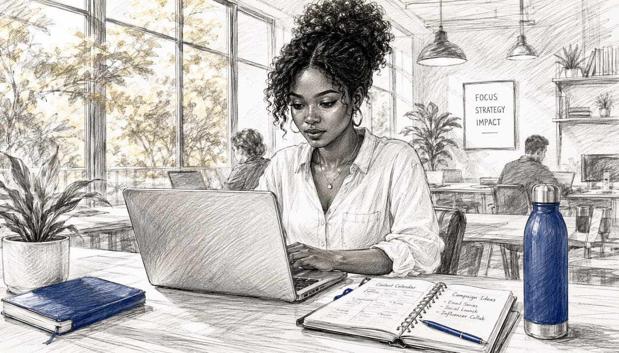 Marketer working on customer data in office
