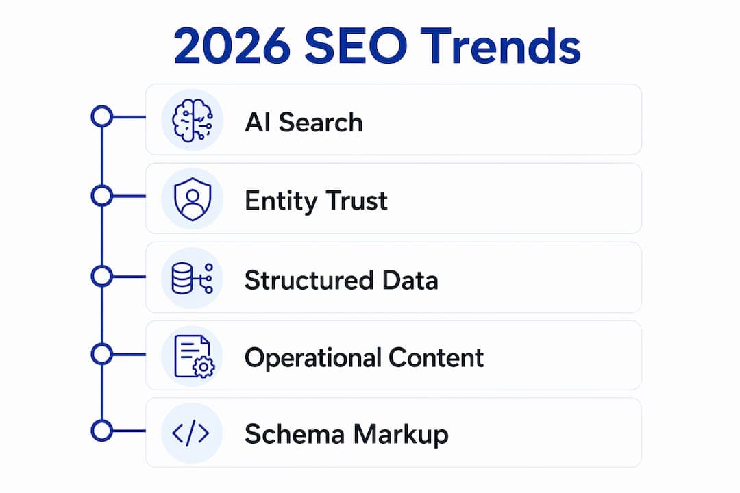 Infographic showing 2026 SEO trends steps