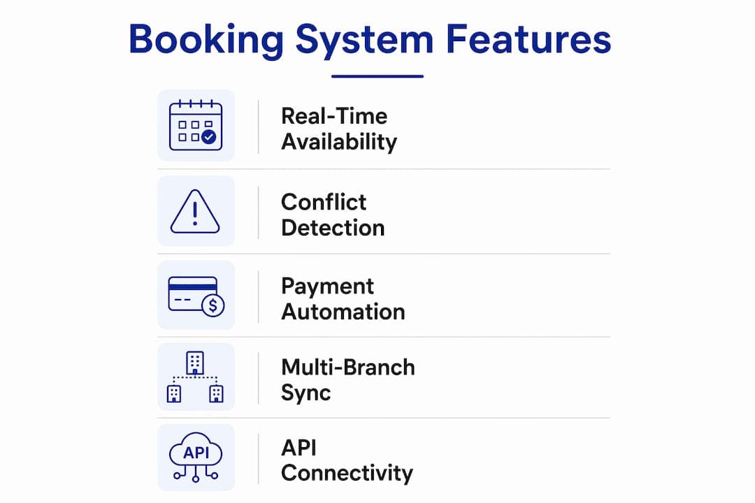 Infographic showing key multi-vehicle booking system features