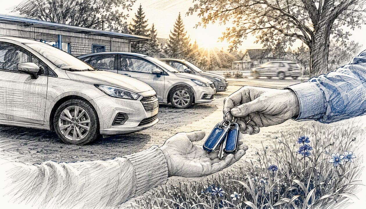 Small local car rental fleet outdoors