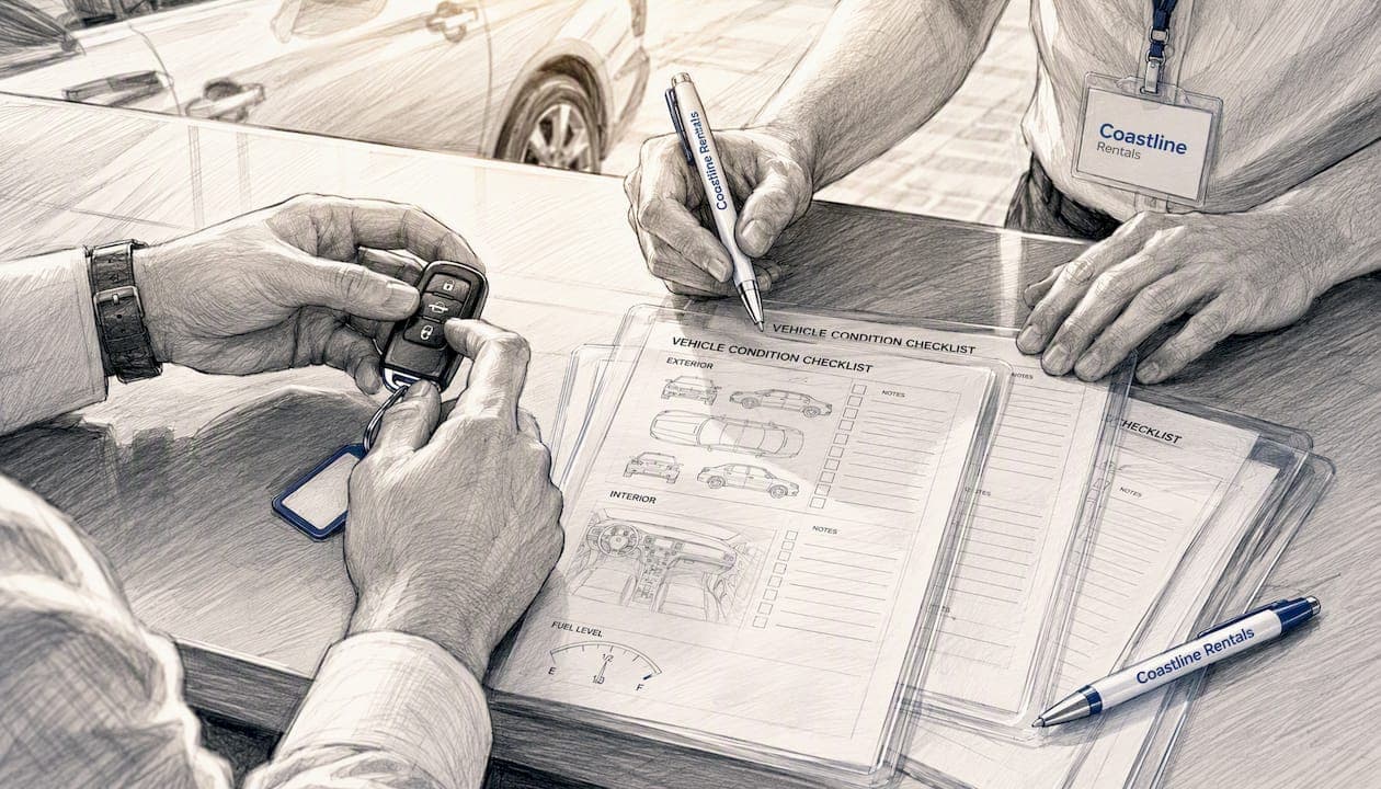 Hands-on vehicle check-in training at rental counter