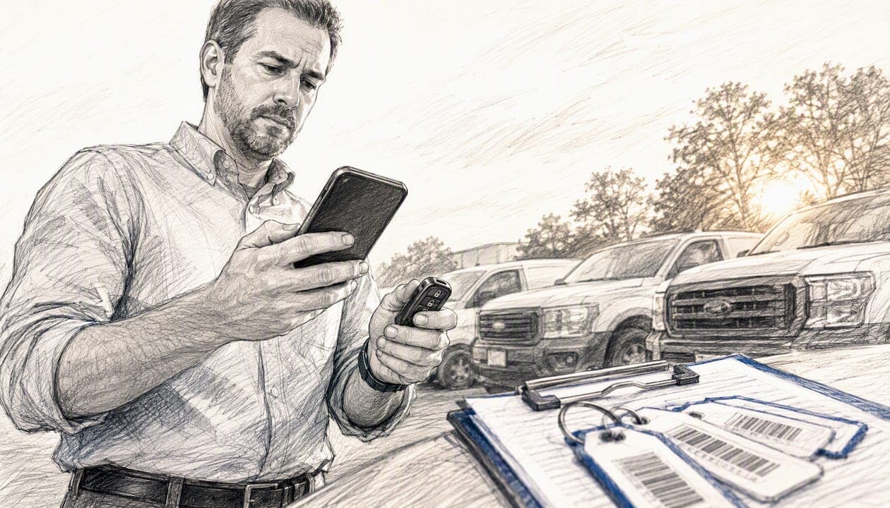 Fleet manager using mobile scanning car key fob