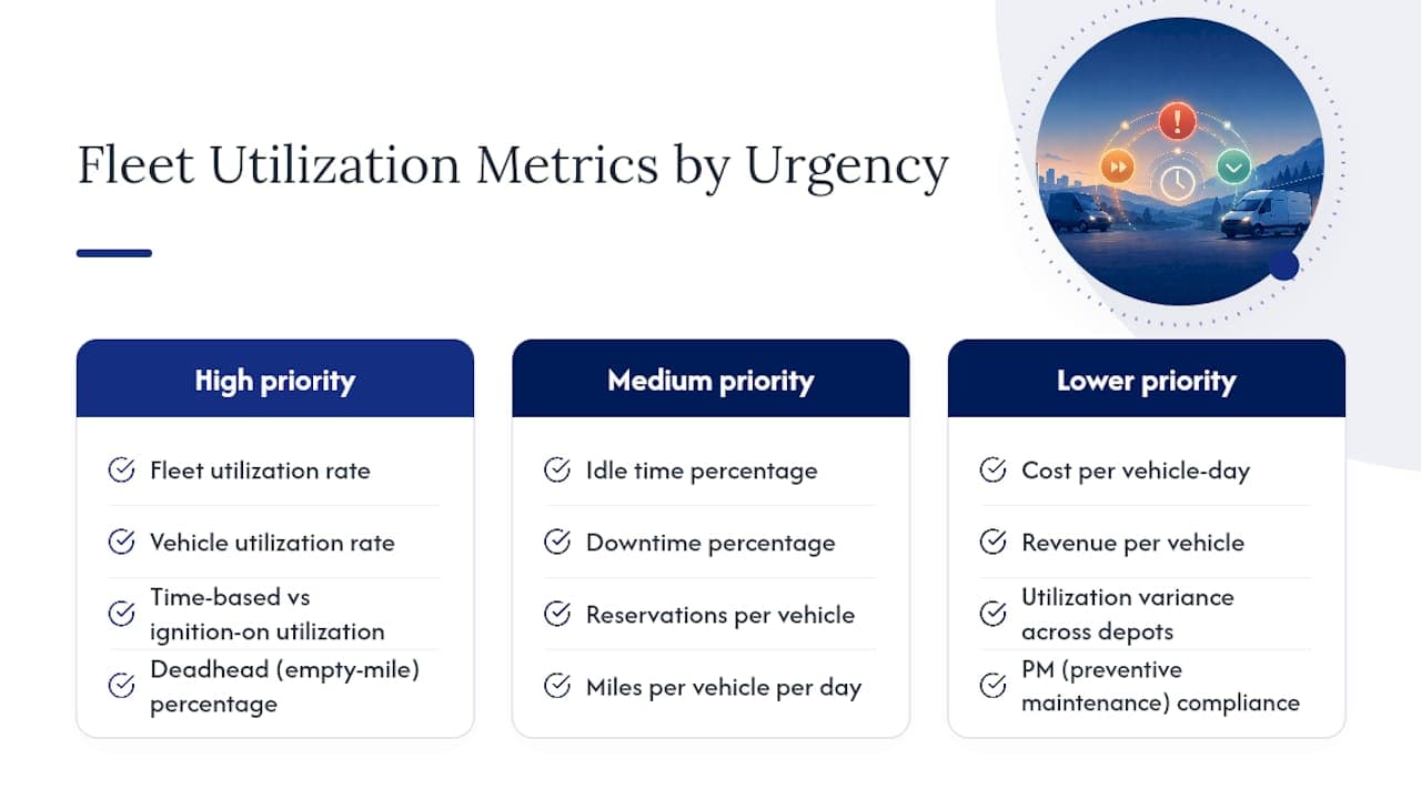 Diagram of key fleet utilization metrics with icons