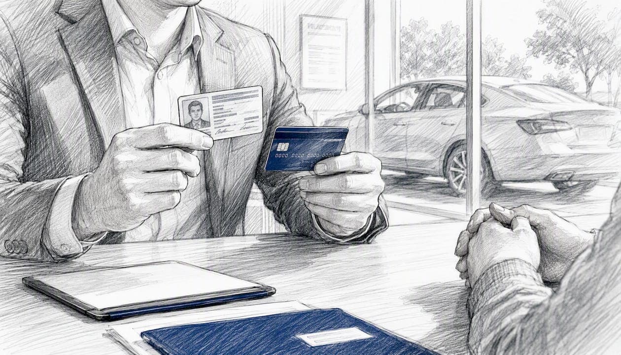 Hands checking rental customer documents