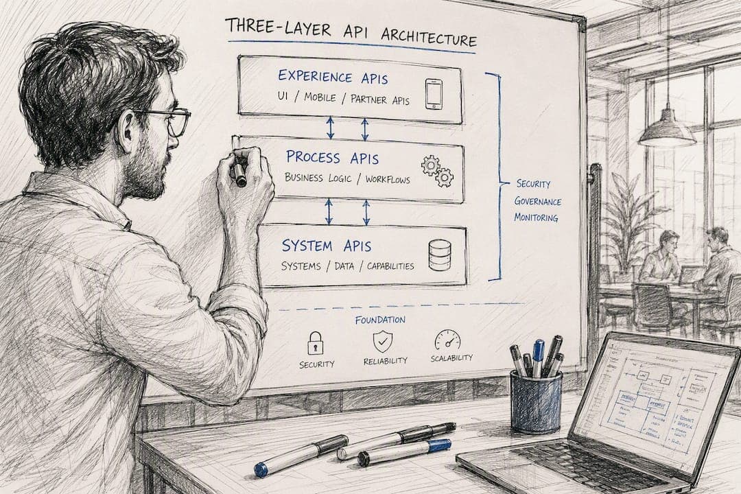 Architect drawing layered API diagram
