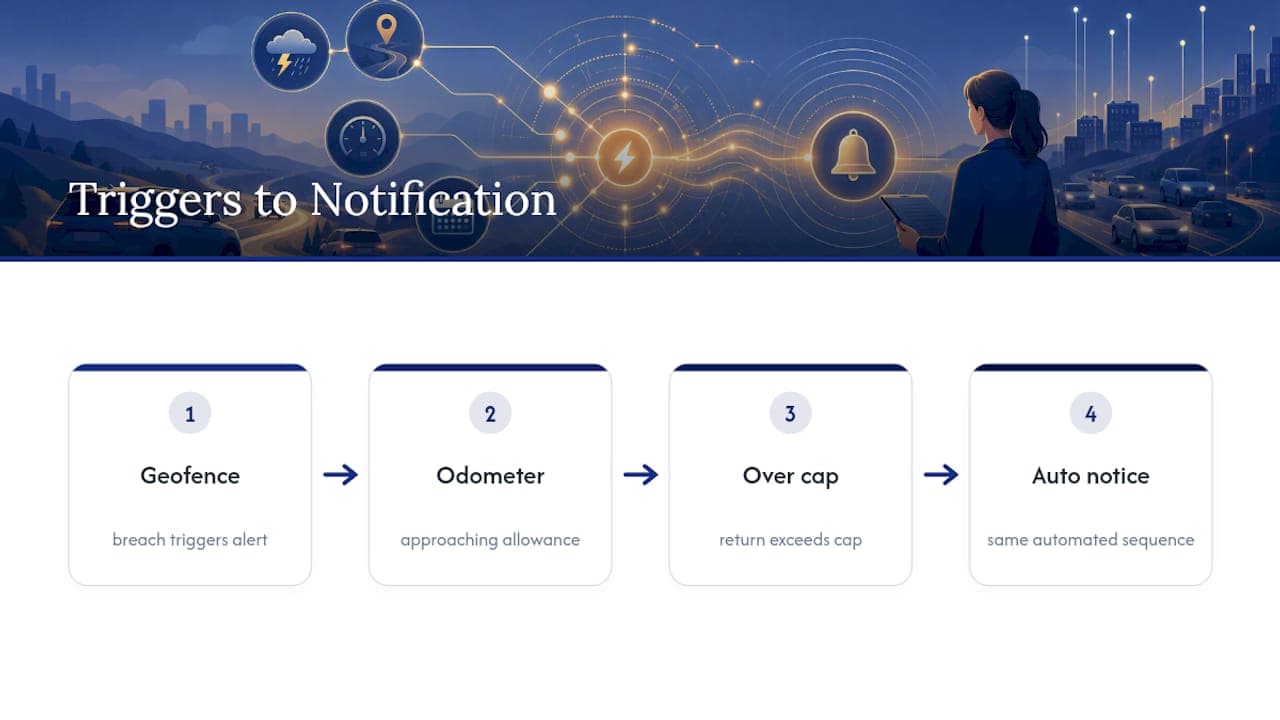 Mileage compliance alert trigger flow