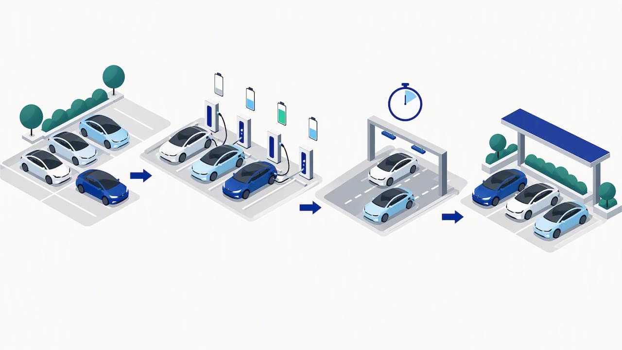 Electric vehicle charging and turnaround flow
