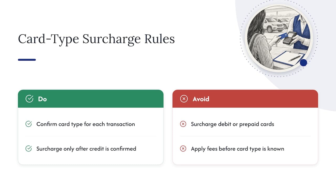 Card type determines surcharge eligibility